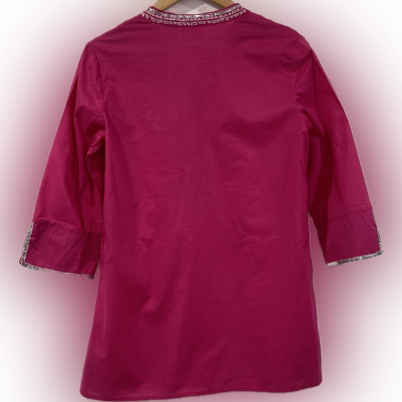 Chico's Silver Embroidered Pink Tunic 100% Cotton Made in India Size 1 = 8 - Picture 2 of 11
